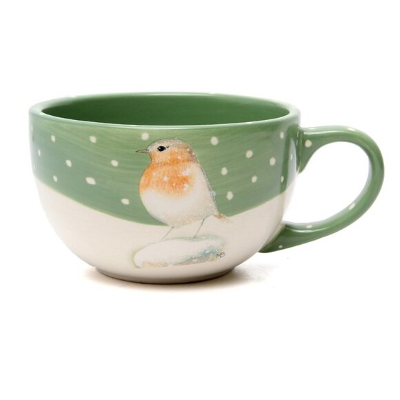 Vintage Hallmark Marjolein Bastin Snow Bird Ceramic Mug Dutch Artist Cup Green - Picture 1 of 8